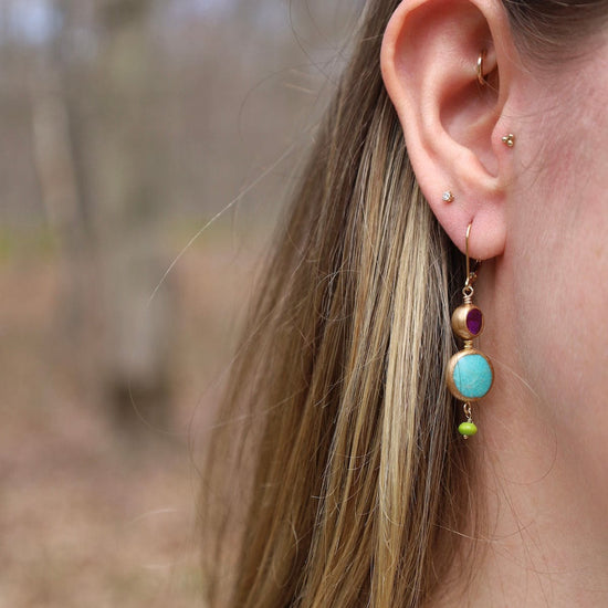 EAR GER purple turquoise, blue turquoise green drop