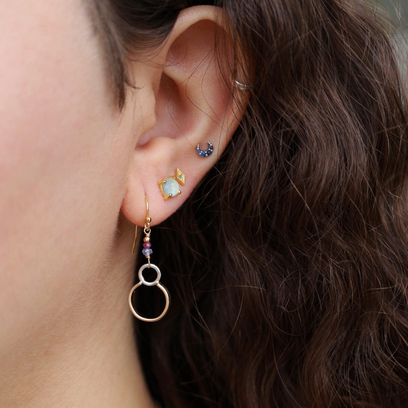 EAR-GF 2 Tone Double Hoop Drop Earrings