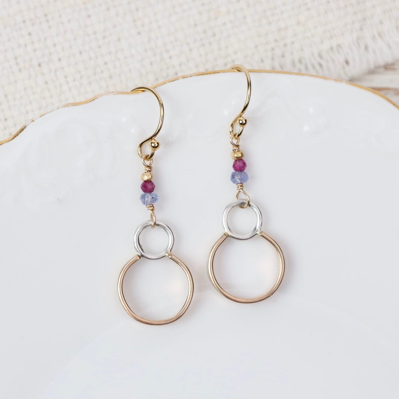 EAR-GF 2 Tone Double Hoop Drop Earrings