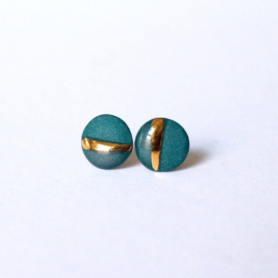 
                  
                    EAR-GF 22k Gold Striped Flat Porcelain Circle Studs - Teal
                  
                