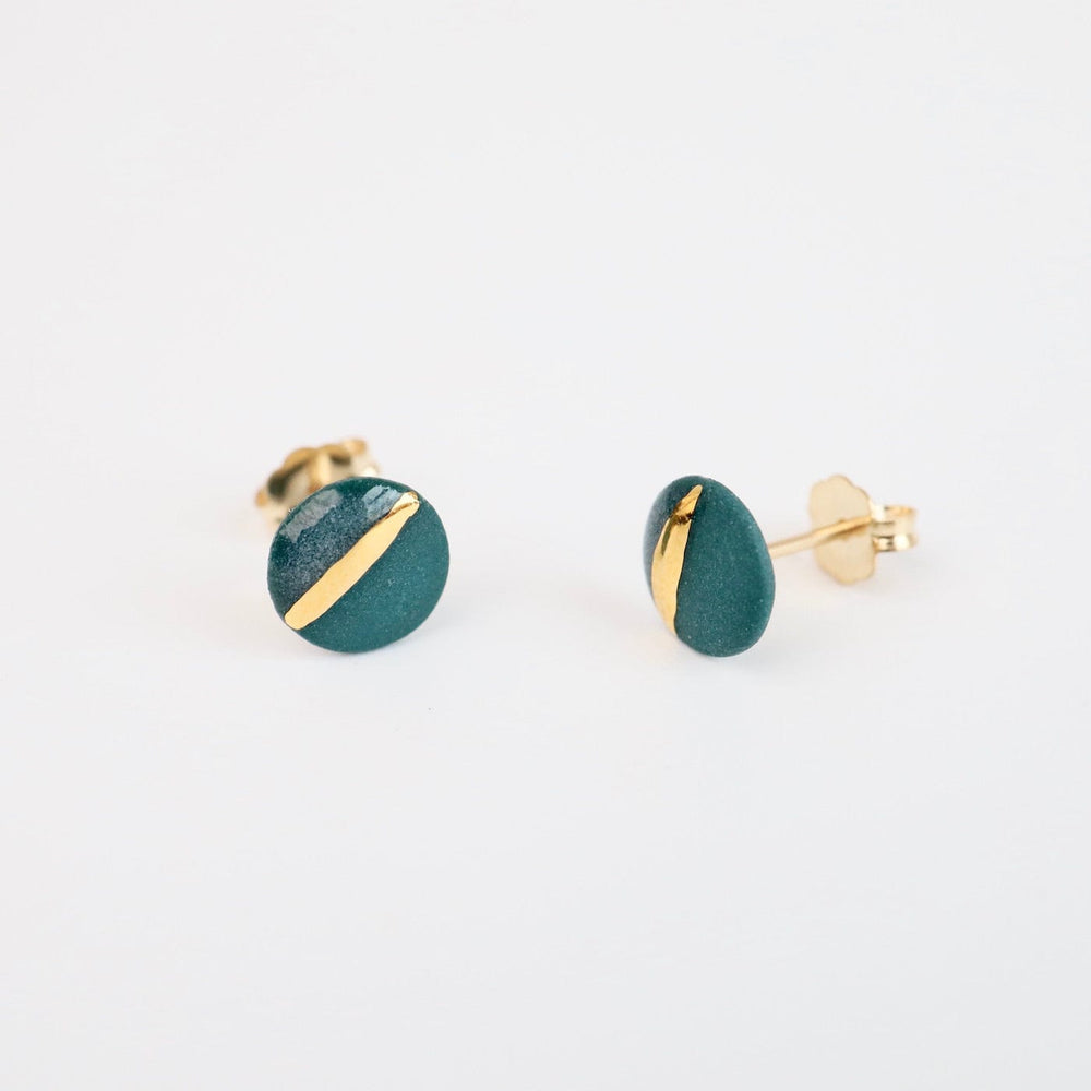 
                  
                    EAR-GF 22k Gold Striped Flat Porcelain Circle Studs - Teal
                  
                