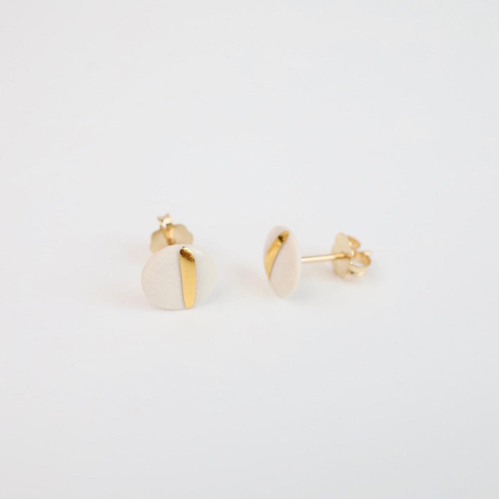 
                  
                    EAR-GF 22k Gold Striped Flat Porcelain Circle Studs - White
                  
                