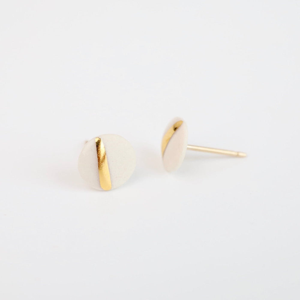 
                  
                    EAR-GF 22k Gold Striped Flat Porcelain Circle Studs - White
                  
                