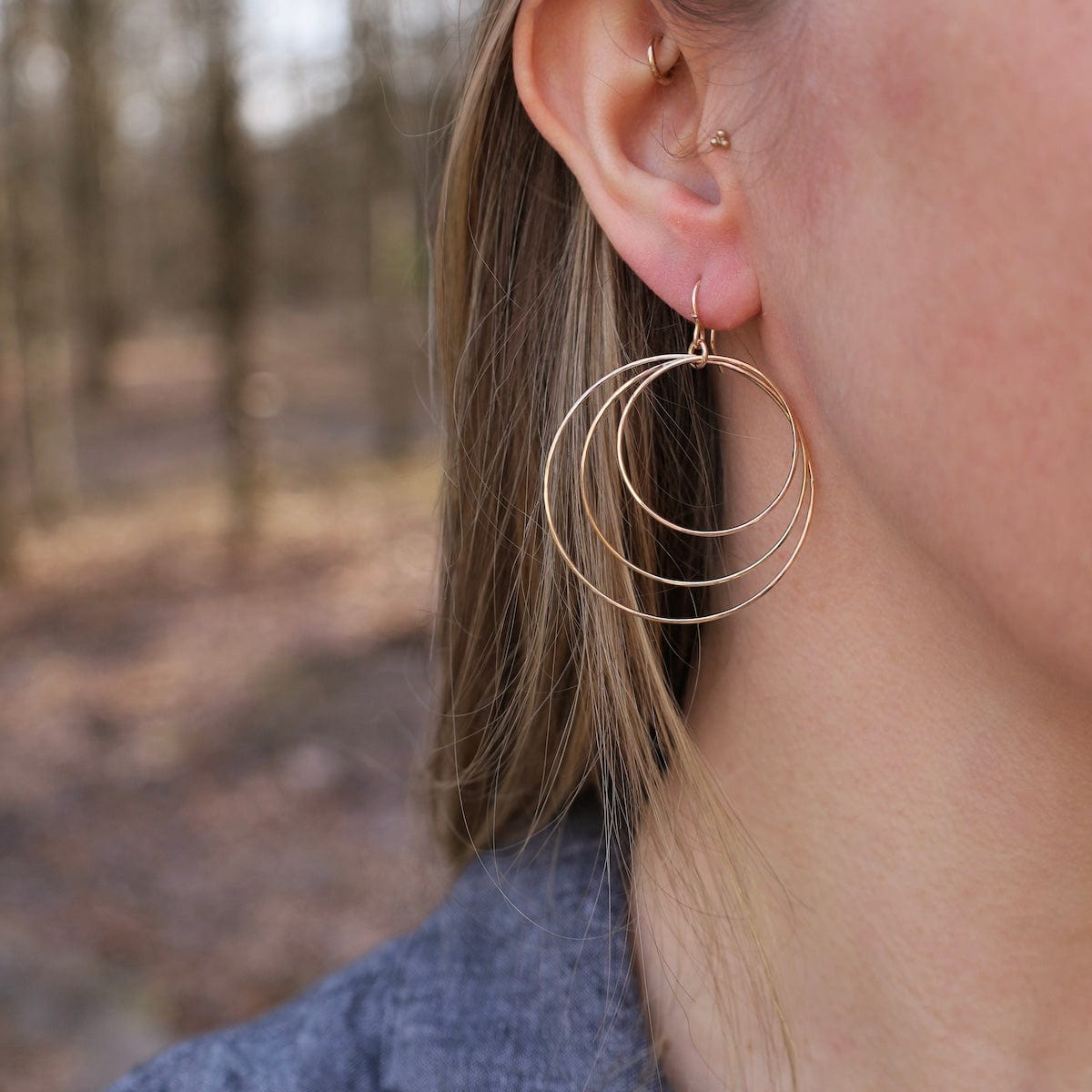 EAR-GF 3 Hammered Circle Earrings - Gold Filled