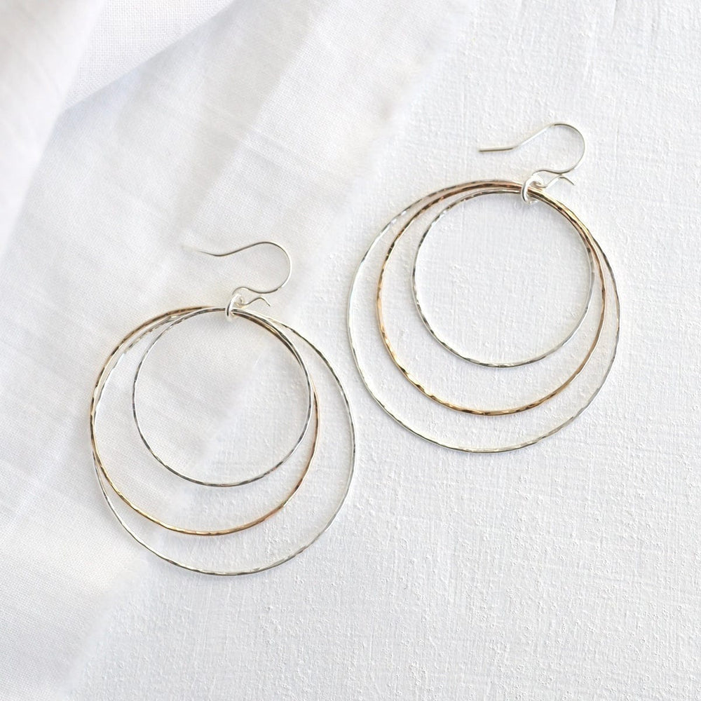 EAR-GF 3 Hammered Circle Earrings - Mix Metal