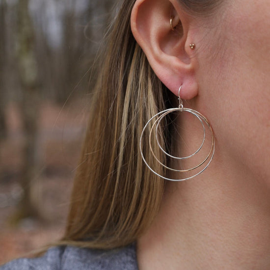 EAR-GF 3 Hammered Circle Earrings - Mix Metal