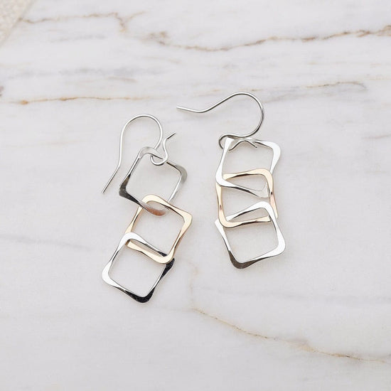 EAR-GF 3 Square Link Earring - Mix Metals Sterling Silver