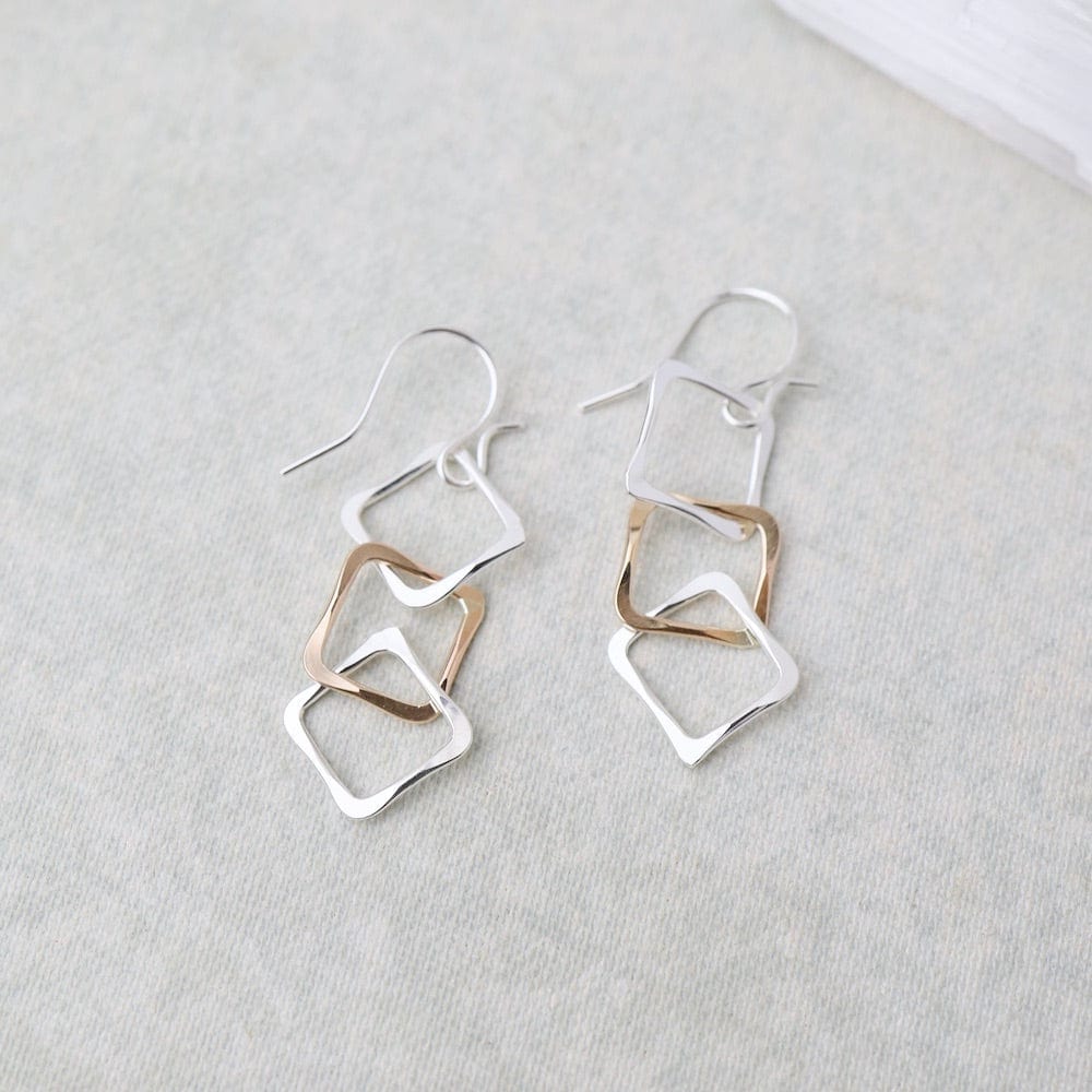 EAR-GF 3 Square Link Earring - Mix Metals Sterling Silver