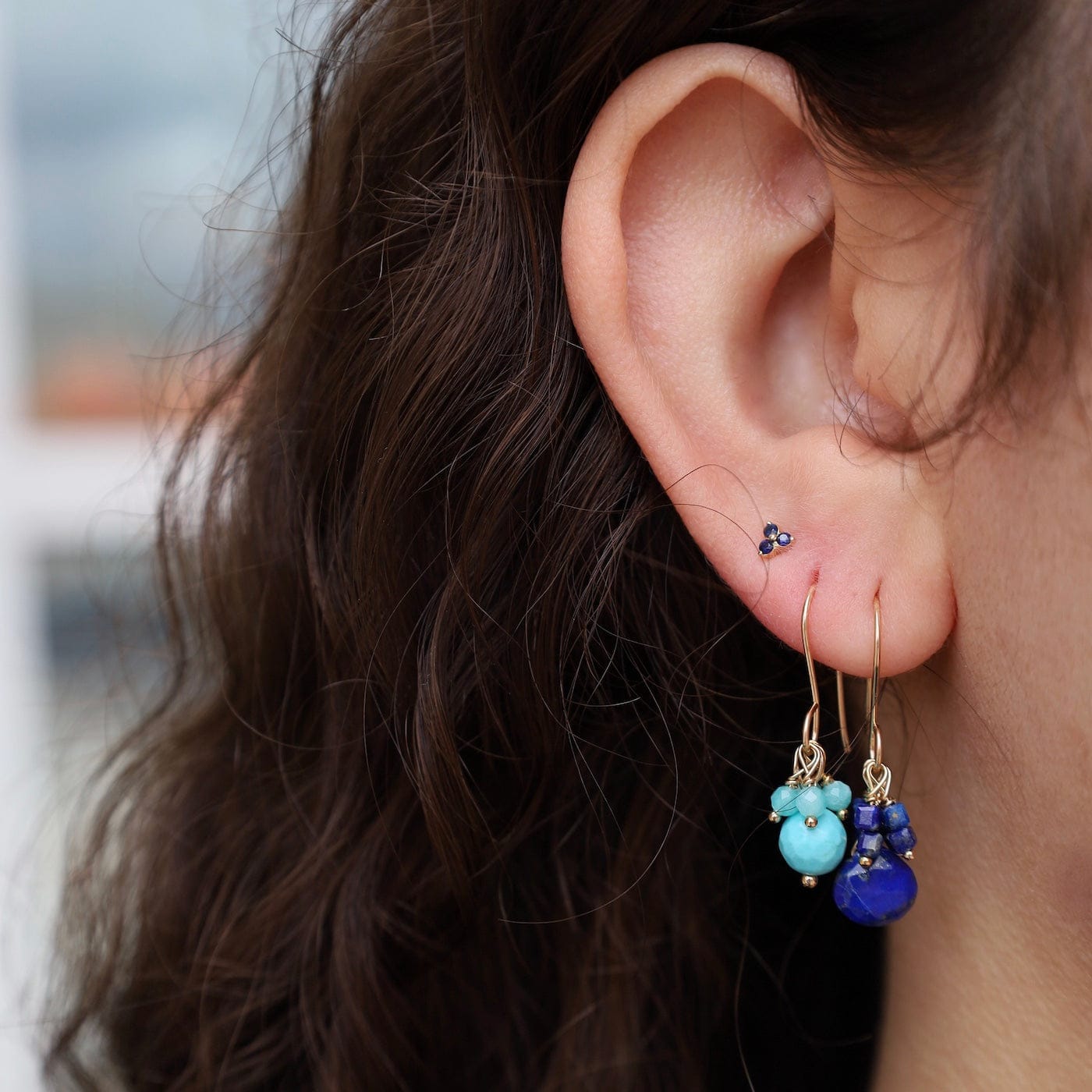 EAR-GF Amazonite & turquoise cluster earrings