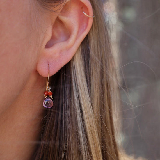 EAR-GF Amethyst Drop with Carnelion Cluster Earring