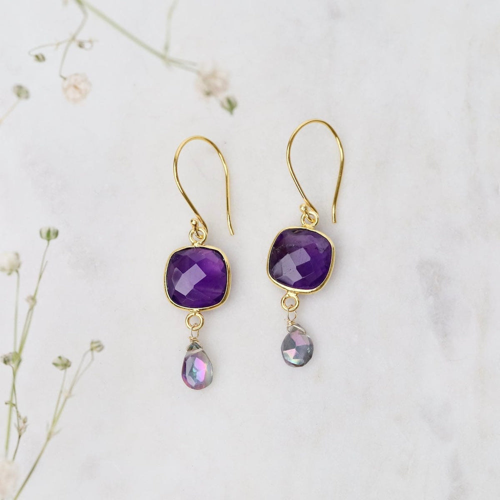 
                      
                        EAR-GF Amethyst Square Gold Bezel with Mystic Topaz Drops
                      
                    