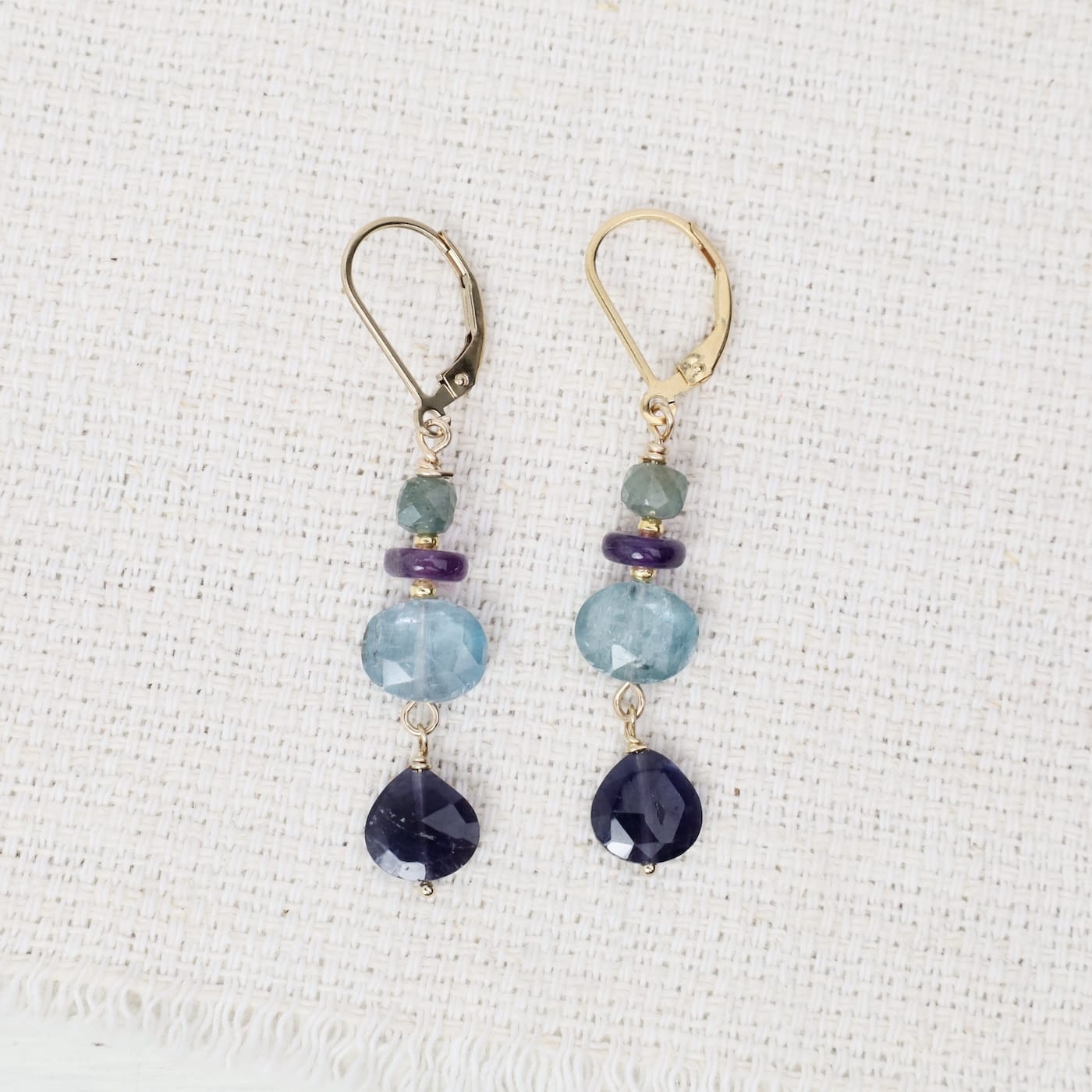 EAR-GF Apatite Cube, Amethyst, Aquamarine and Kyanite Dro