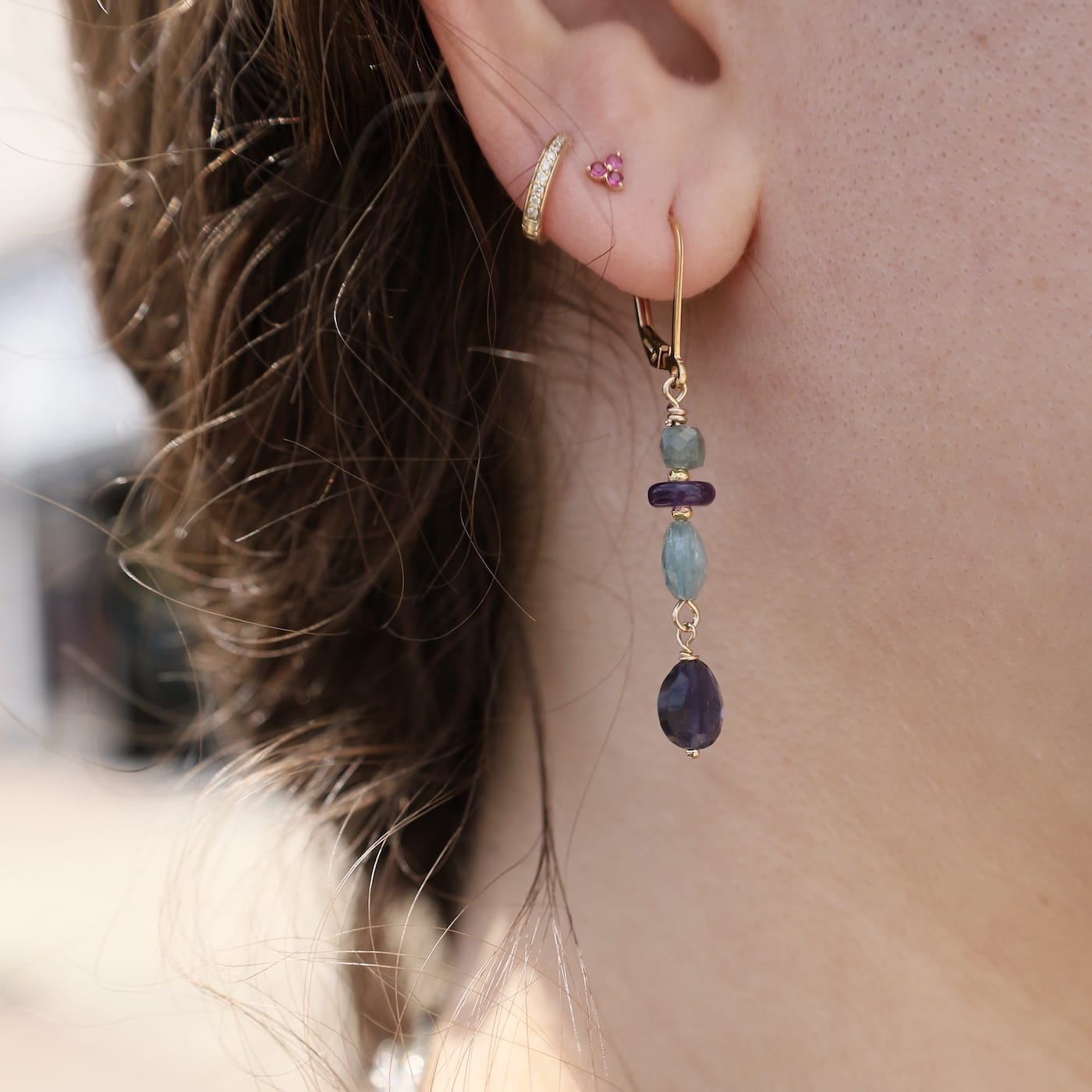 EAR-GF Apatite Cube, Amethyst, Aquamarine and Kyanite Dro