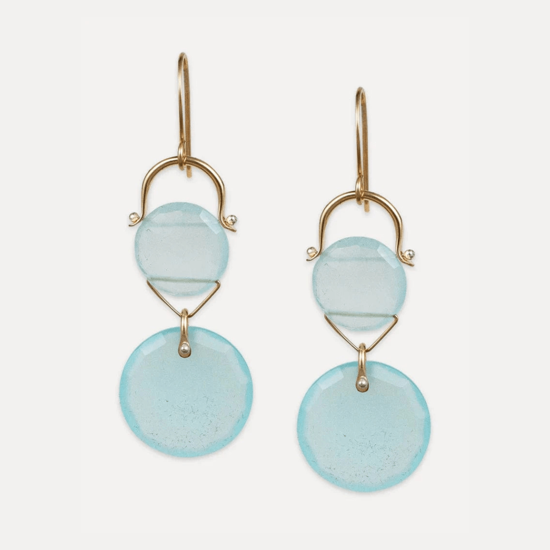 EAR-GF Aqua Chalcedony Coin Mosaic Earrings