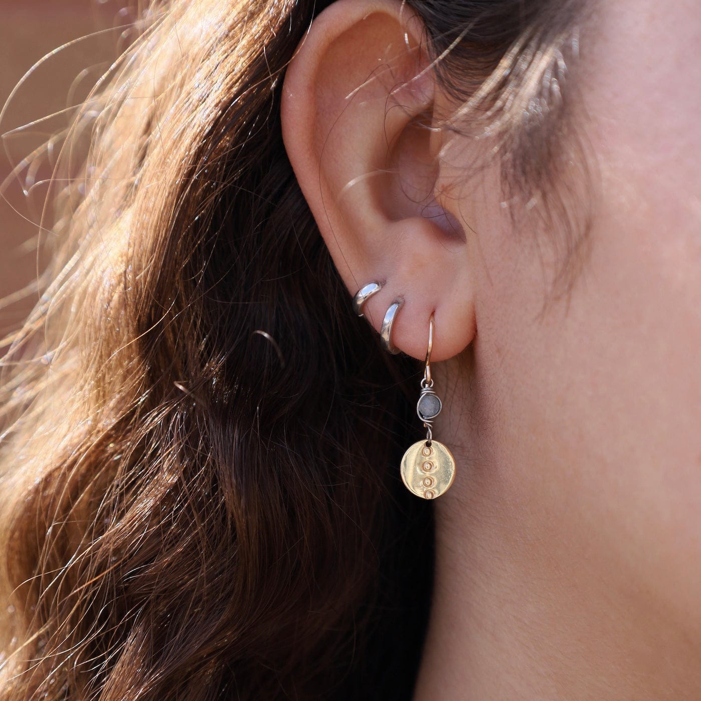 EAR-GF Aquamarine Dotted Disc Earrings