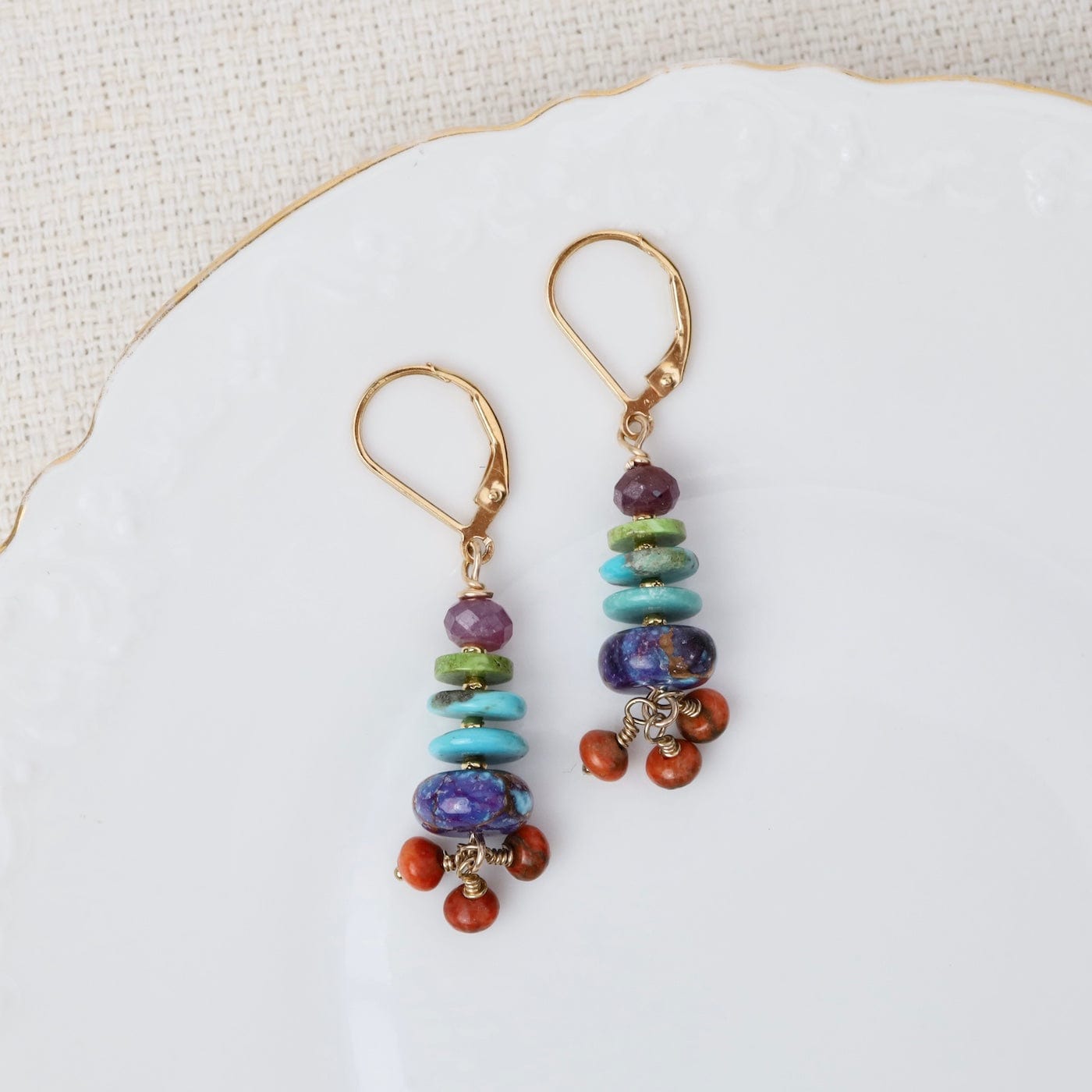 EAR-GF Balinese Offering Purple Turquoise Gold Earrings