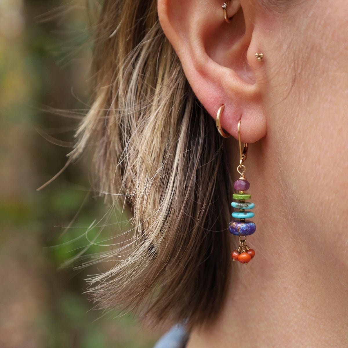 EAR-GF Balinese Offering Purple Turquoise Gold Earrings