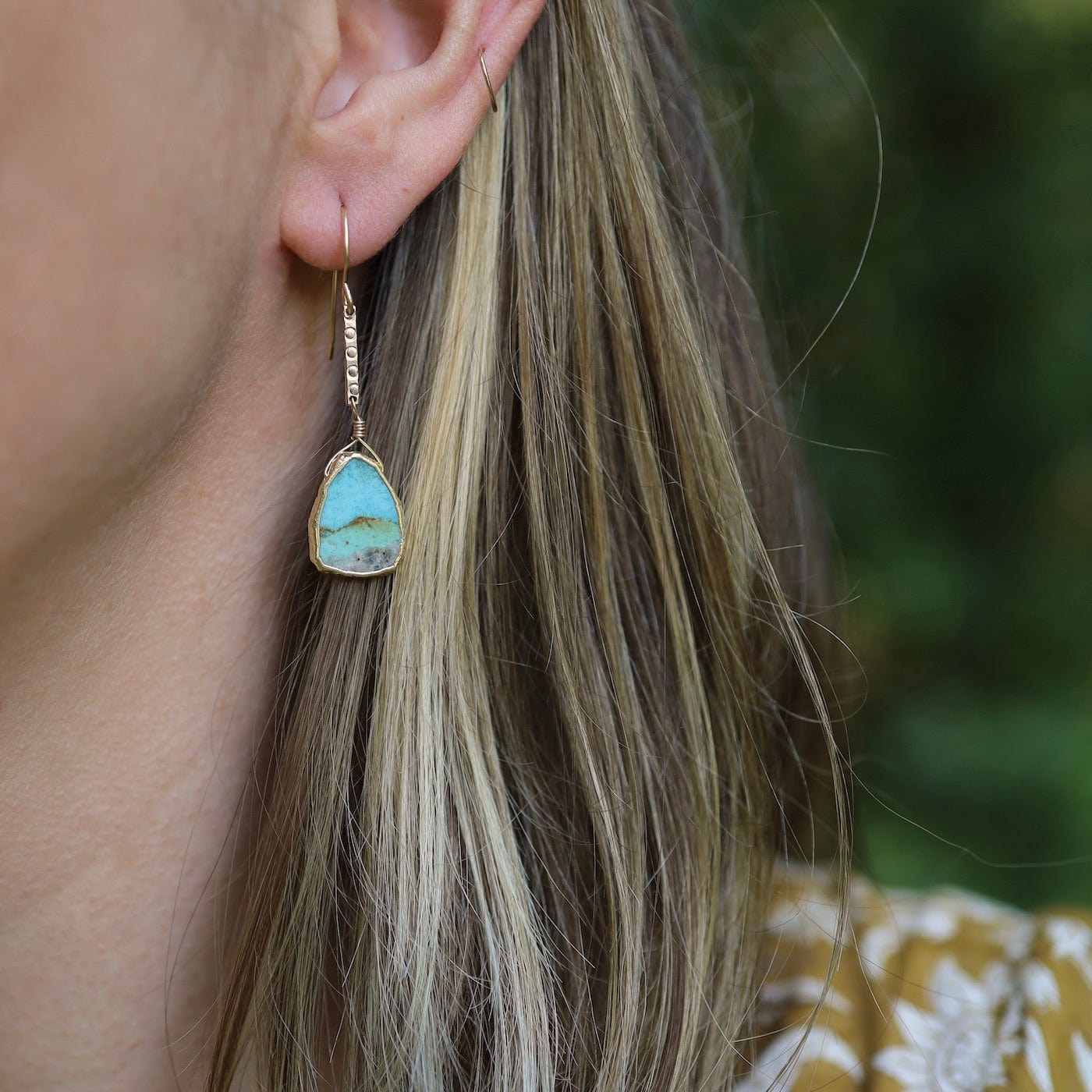 EAR-GF Bar with Turquoise Slice Earrings