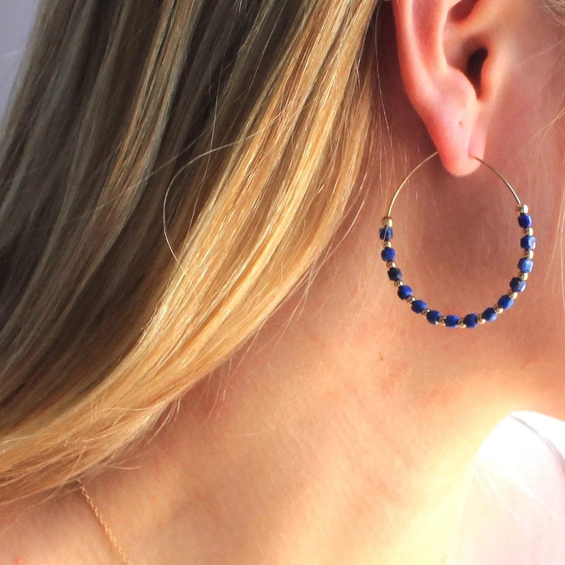 EAR-GF Beaded Lapis Lazuli Hoop Earrings