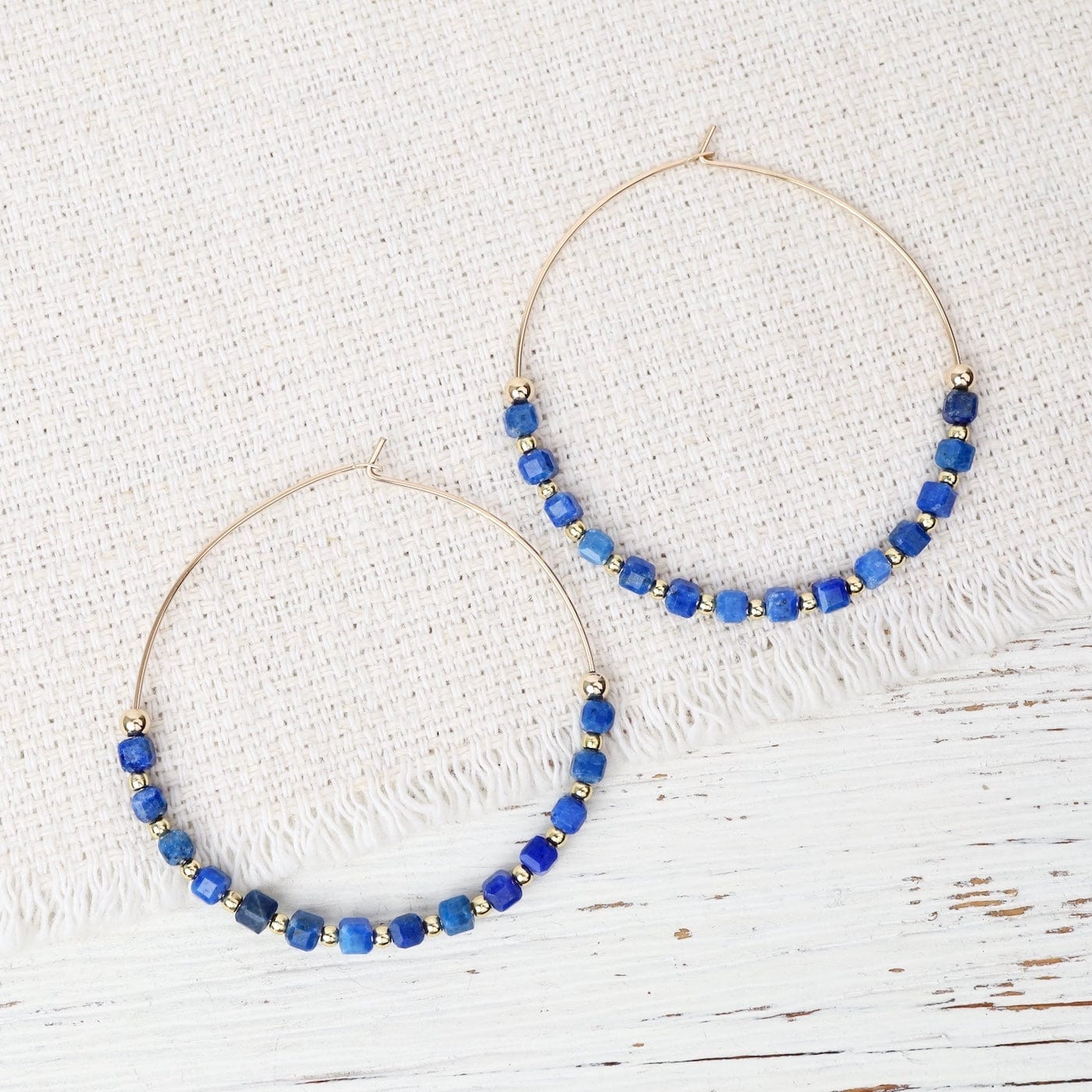 EAR-GF Beaded Lapis Lazuli Hoop Earrings