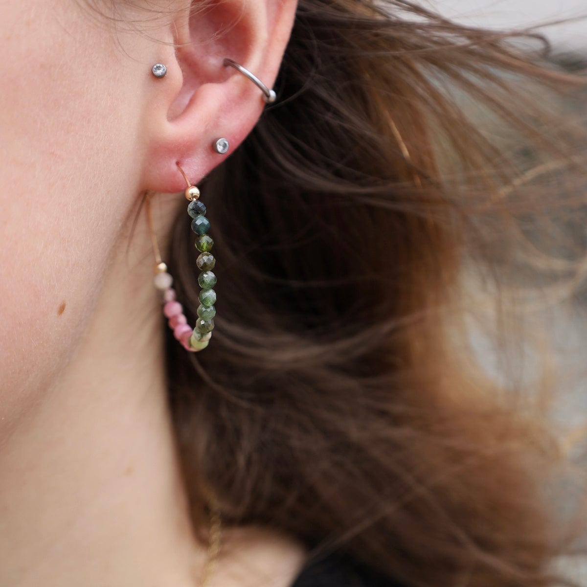 EAR-GF Beaded Tourmaline Hoop Earrings