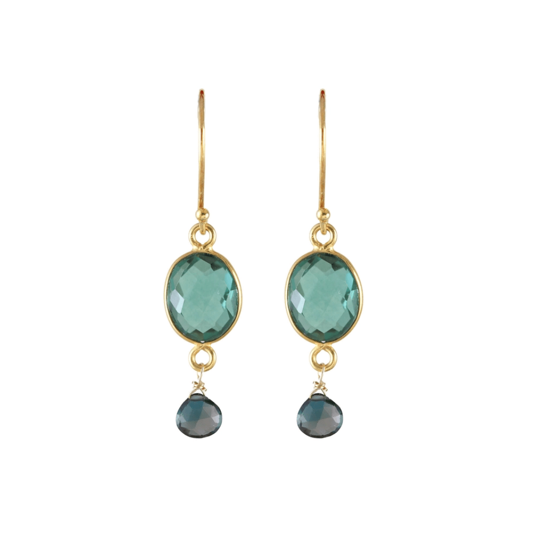 ear-gf Bezel Oval Green Quartz Earrings