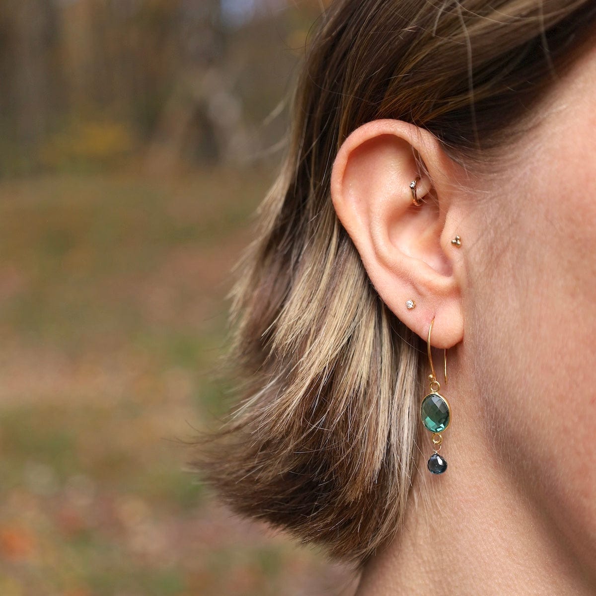 ear-gf Bezel Oval Green Quartz Gold Fill Earrings
