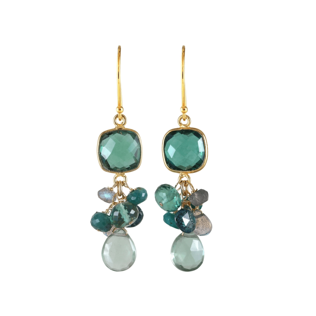 ear-gf Bezel Square Green Quartz Earrings
