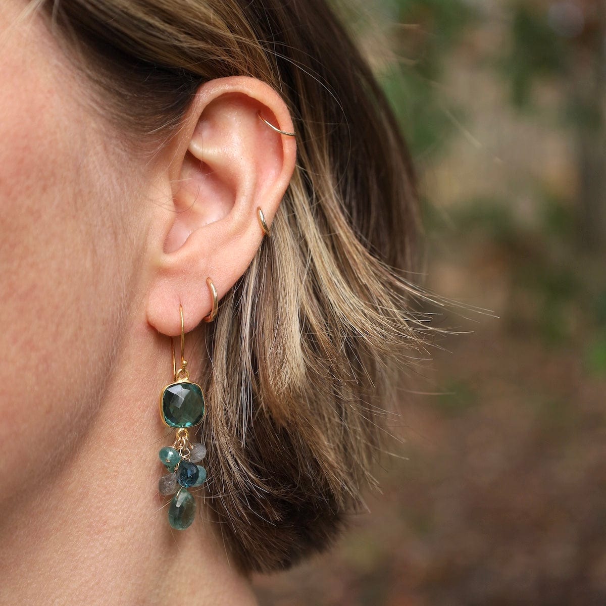 ear-gf Bezel Square Green Quartz Earrings