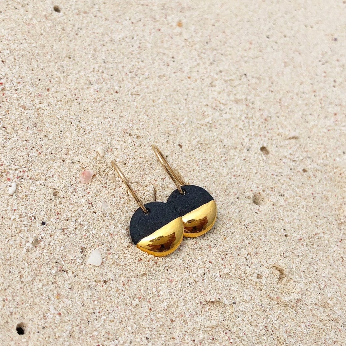 EAR-GF Black Gold Dipped Circle Drop Earrings