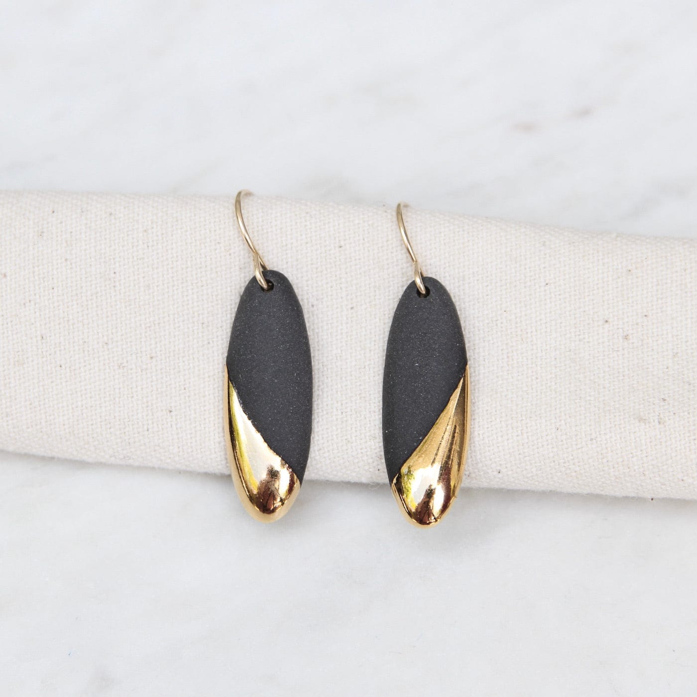 EAR-GF Black Gold Dipped Long Oval Earring