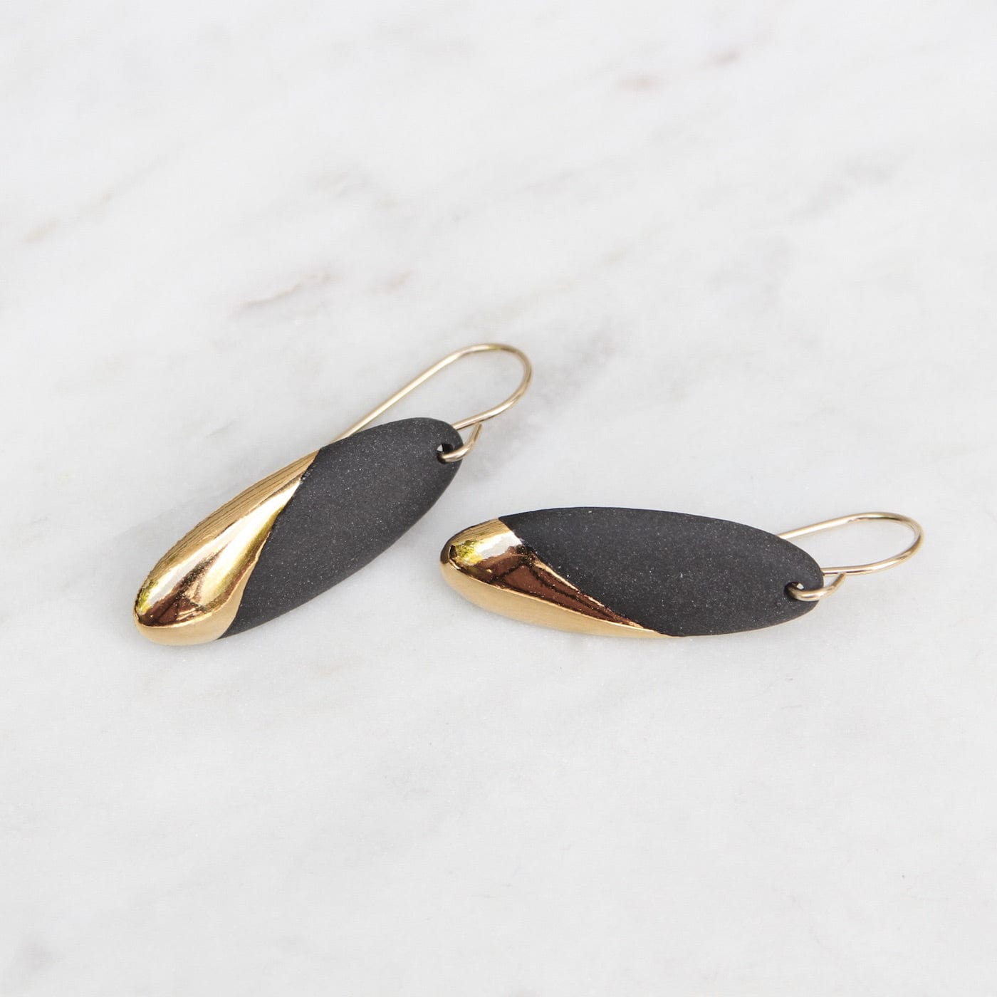 EAR-GF Black Gold Dipped Long Oval Earring