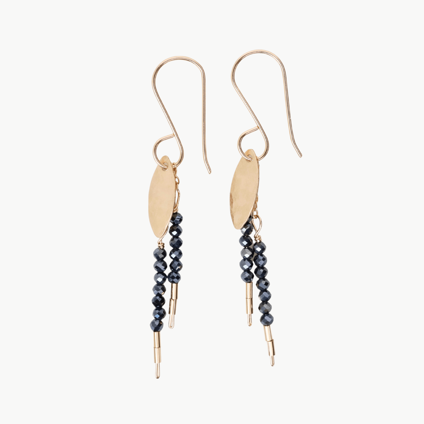 EAR-GF Black onyx & gold fill leaf twig earrings