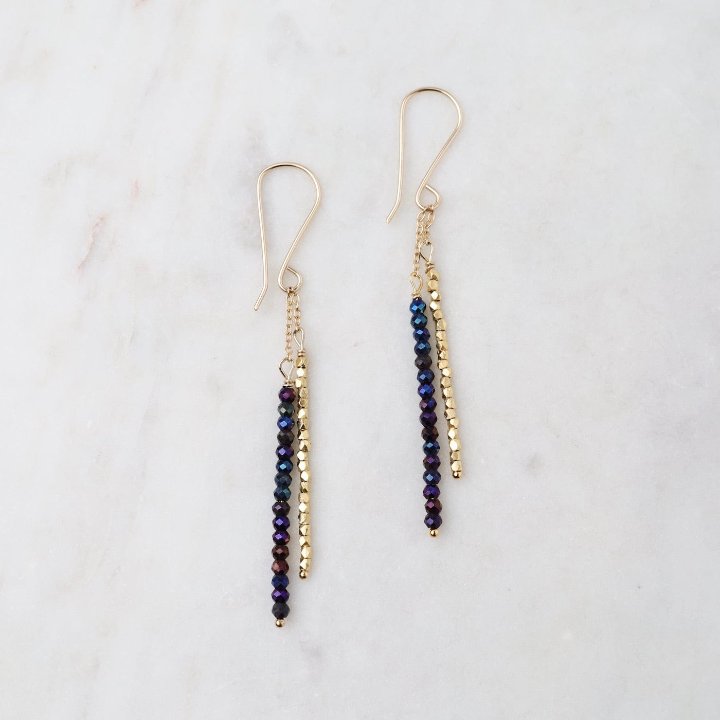 EAR-GF Black Spinel & Tiny Gold Vermeil Bead Sticks Earring