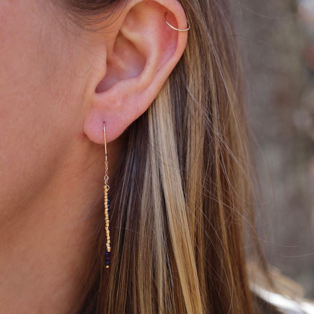 Black Spinel & Tiny Gold Vermeil Bead Sticks Earring – Dandelion Jewelry