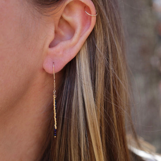 EAR-GF Black Spinel & Tiny Gold Vermeil Bead Sticks Earring