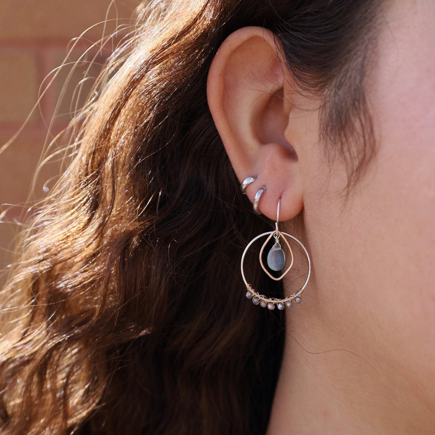 EAR-GF Blue Chalcedony Layered Rings Earrings