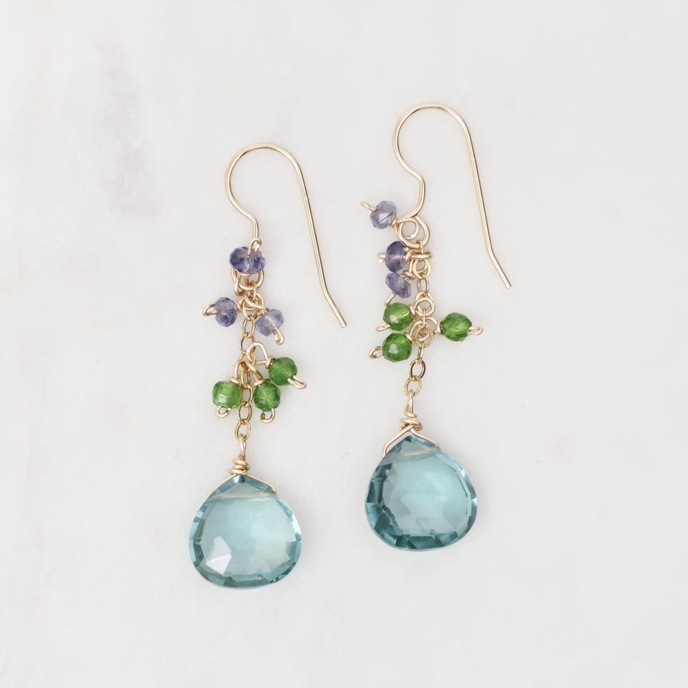 EAR-GF Blue Topaz with Iolite and Chrome Diopside Earring