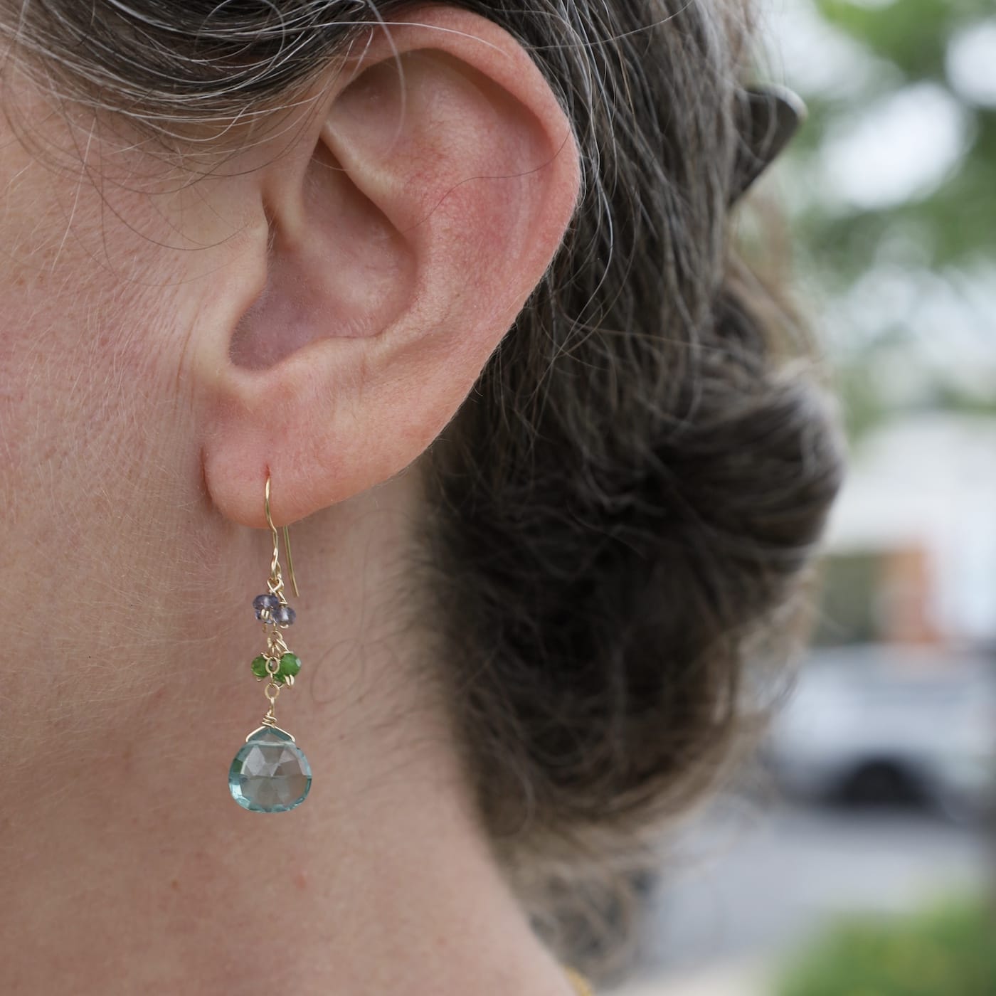 EAR-GF Blue Topaz with Iolite and Chrome Diopside Earring