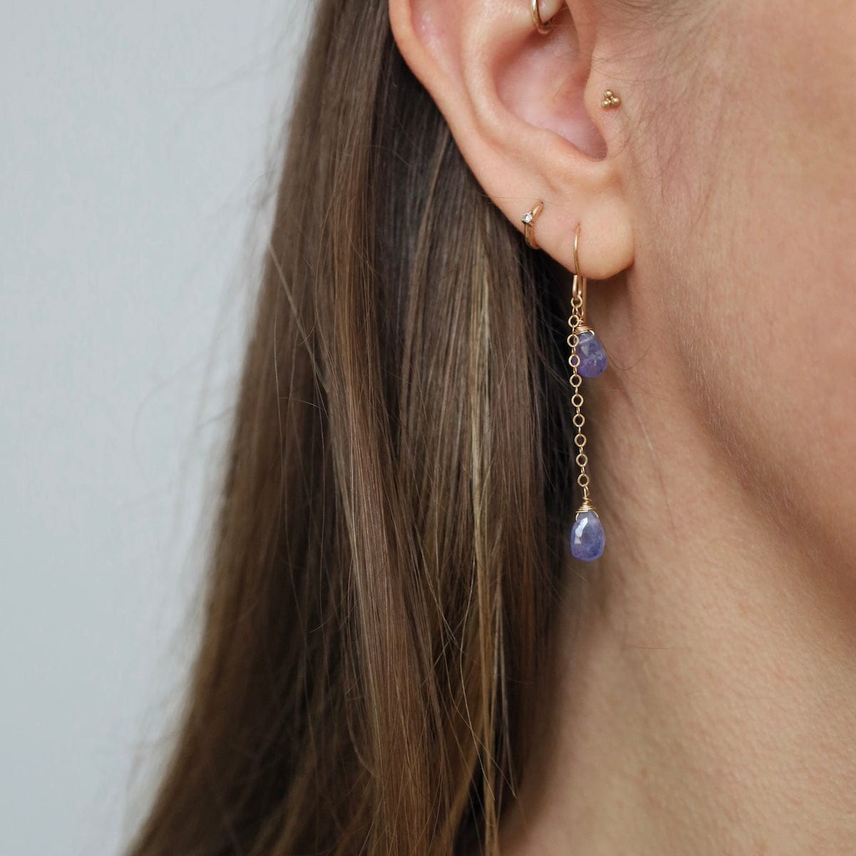 EAR-GF Cable Chain with 2 Tanzanite Drops Earrings