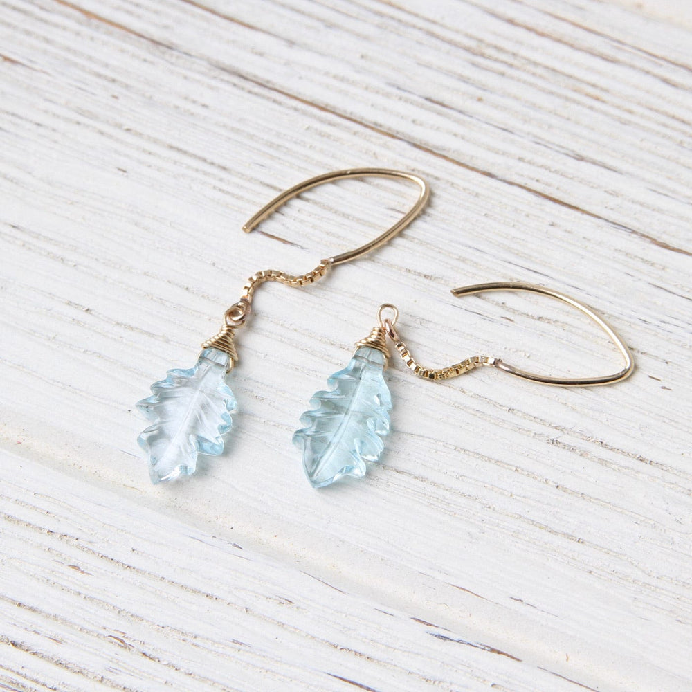 EAR-GF Carved Blue Topaz Leaf Earring