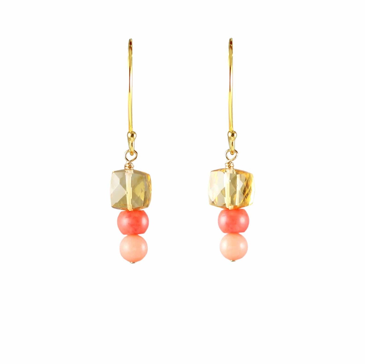 ear-gf Citrine & Coral Three Stack Earrings