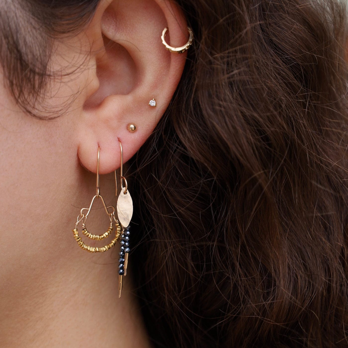 EAR-GF Crescents of Tiny Gold Vermeil Beads Earrings