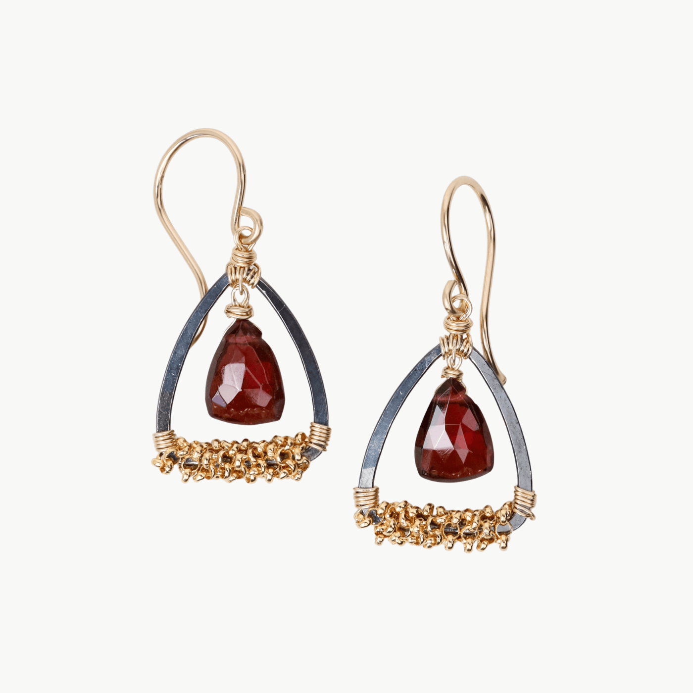 EAR-GF Darkened Silver with Gold Filled Fringe & Garnet