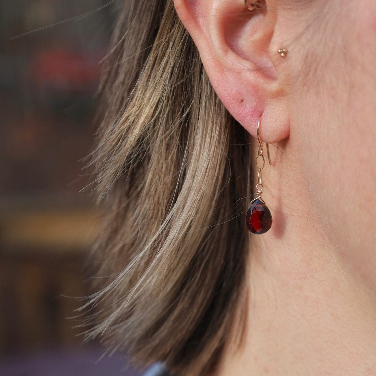 EAR-GF Diamond Link Garnet Drop Earrings