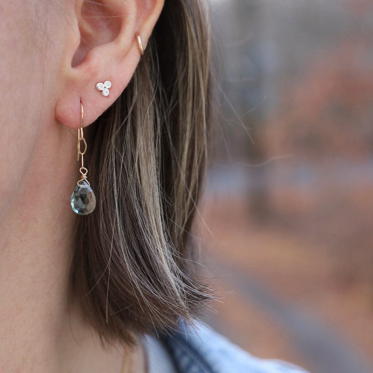 EAR-GF Diamond Link Green Amethyst Drop Earrings