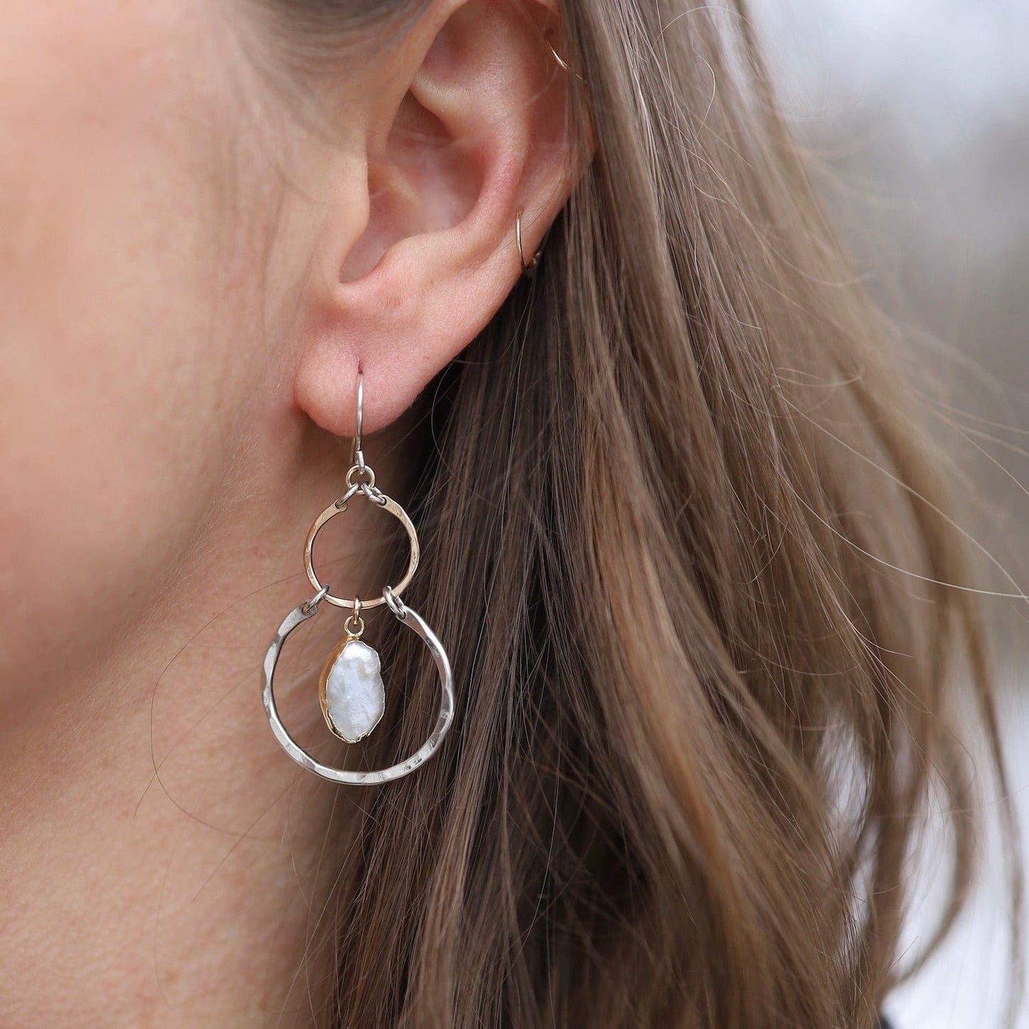 EAR-GF Double Loop Pearl Earring