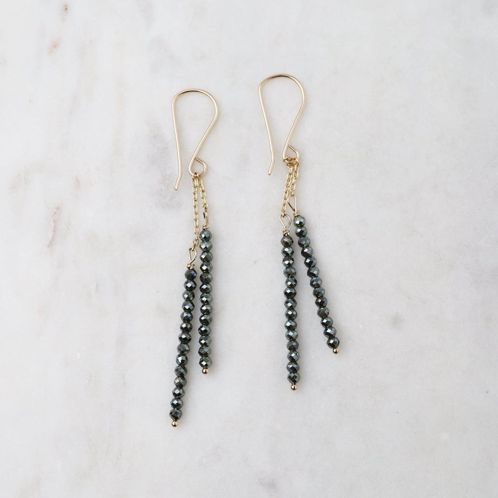 
                      
                        EAR-GF Double Pyrite Sticks on Gold Fill Chain Earring
                      
                    