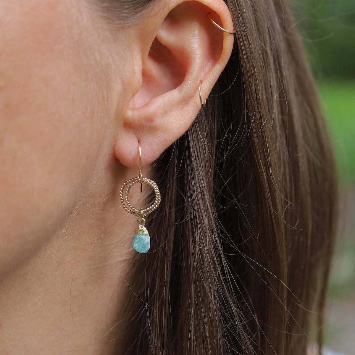 EAR-GF Double Ring Earring with Natural Amazonite