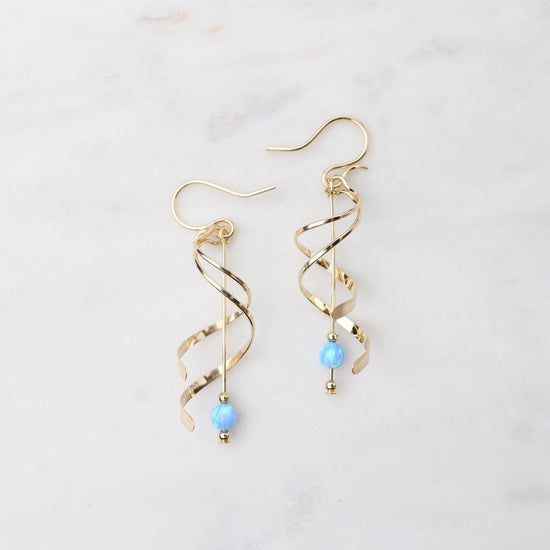 EAR-GF Double Spiral with Hanging Blue Opal Ball Earrings